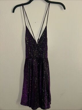Windsor Sparkle Deep Purple V-Neck Mini Dress